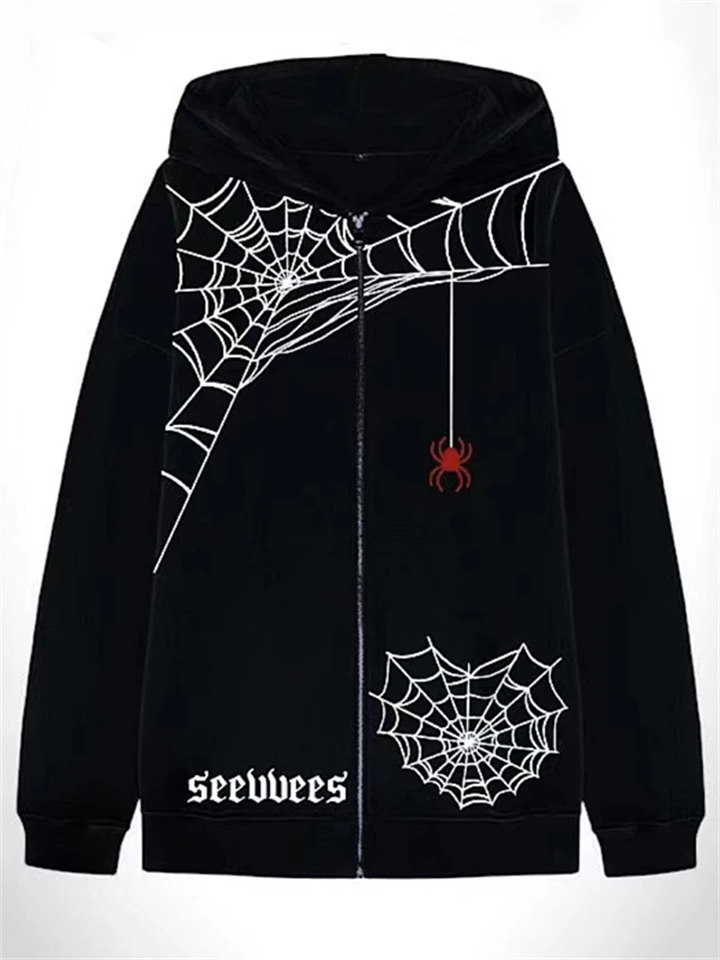 Men's Funny Spider Web Pattern Casual Zipper Hoodies