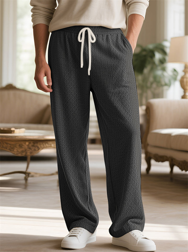 Men's Casual Solid Color Texture Jacquard Drawstring Trousers