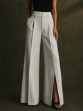 Women Chic High Waist Slit Wide Leg Pants Office Trousers