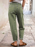 Women's Green Stylish Casual Mid Waist Loose Fit Utility Cargo Denim Pants