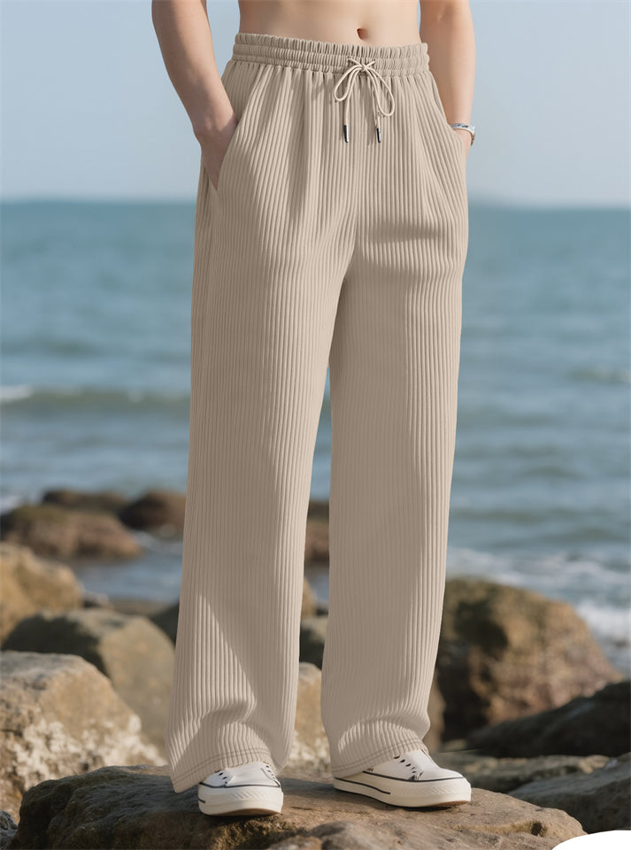 Men's Autumn Loose Pit Stripe Drawstring Straight Wide Leg Pants