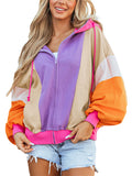 Women's Dopamine Contrast Color Zip Up Long Sleeve Hoodie