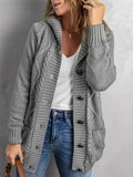 Women's Solid Color Twisted Pockets Hooded Cardigan Sweaters