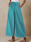 Summer Striped High Waist Wide Leg Casual Pants for Women‌
