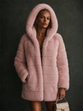 Ultra Comfortable Pocket Faux Fur Hooded Midi Length Coat