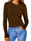 Women's Solid Color Round Neck Long-sleeved Pit Stripe Shirts