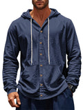 Men's Causal Linen Solid Color Button Up Hooded Shirts
