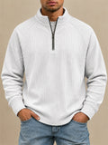 Men Stripe Half Zip Pullover Long Sleeve Casual Polo Sweatshirt