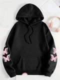 Women's Loose Be Yourself Butterflies Printed  Long Sleeve Hoodie