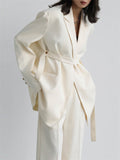 Women's Chic Style Solid Color Loose Drape Tie Waist Coat