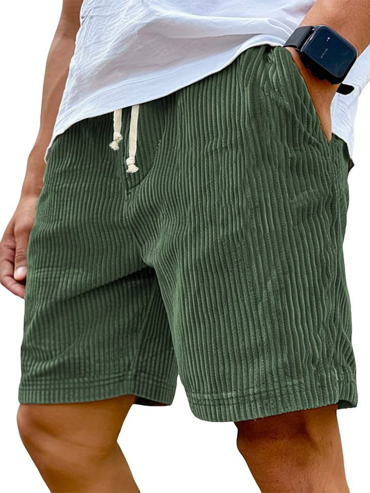 Men's Casual Summer Corduroy Solid Color Drawstring Shorts