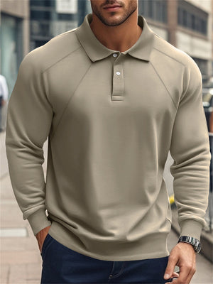 Men's Vintage Autumn Lapel Solid Color Long Sleeve Polo Shirts