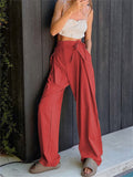 Women's Summer High Waist Side Lace Up Straight Leg Pants