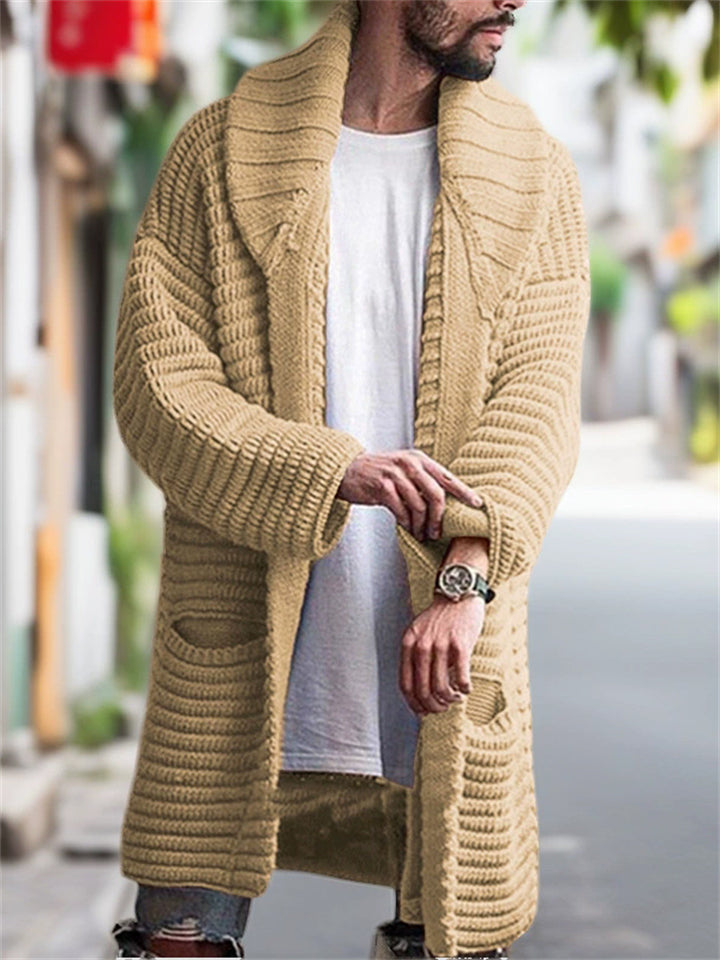 Men's Autumn Solid Color Pit Stripe Lapel Cardigan Sweaters