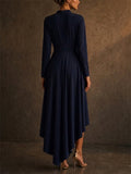 Women Long Sleeve Wrap High Low Ruffle Evening Dress
