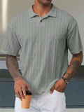 Men's Summer Retro Diamond Weave Textured Short Sleeve Polo Shirts