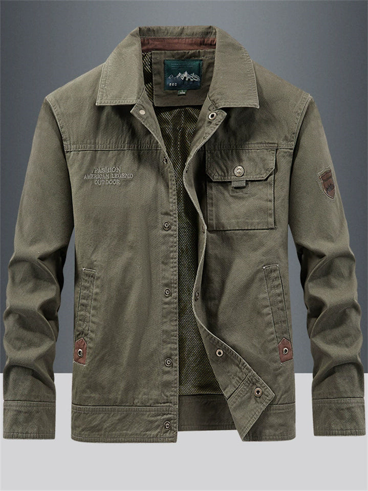 Male's Casual Solid Color Multi-pockets Lapel Button Up Jacket Coats