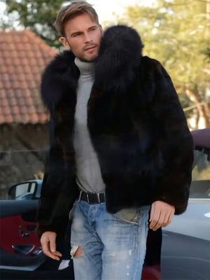 Men's Cool Trendy Hooded Black Faux Fur Coat