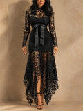 Stunning Waist Tie Lace Design Asymmetric Hem Dress for Prom