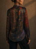 Women Vintage Floral Print Long Sleeve Button Down Blouse