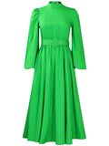 Women's Solid Color Half Sleeve High Neck Big Hem Maxi Dress
