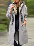 Women's Fleece Letters Patchwork Hooded Coat with Pockets