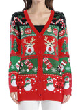 Women's Autumn Christmas Pattern V Neck Long Sleeve Cardigan Sweaters