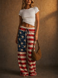 Women American Flag High Waist Patriotic Lounge Wide Leg Pants
