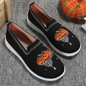 Halloween Pumpkin Breathable Large Size Loafers for Women