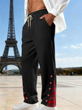 Mens Plaid Patchwork Drawstring Elastic Waist Trousers