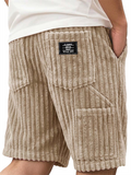 Men Corduroy Elastic Waist Drawstring Multi-pocket Shorts
