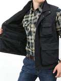 Men's Solid Color Pockets Casual Outdoor Sleeveless Vest Coats