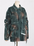 Women's Loose Gradient Patchwork Pockets Cargo Jacket
