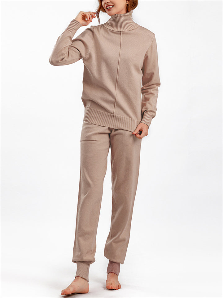Winter Home Turtleneck Knit Sweater + Sweatpants