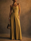 Women Stylish Square Neck Belted Wide Leg Jumpsuit