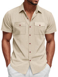 Men's Casual Solid Color Corduroy Lapel Cargo Shirts