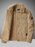 ‌Men’s Winter Cotton Lapel Thermal Fleece Lined Coat with Pockets