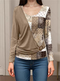 Women's Casual Contrast Color Patchwork Round Neck T-Shirt