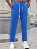 Men's Simple Fleece Drawstring Casual Straight Leg Trousers