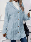 ‌Women's Button Up Warm Fleece Hooded Jacket