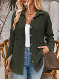 Women's Casual Solid Color Stripe Long Sleeve Button Up Blouse