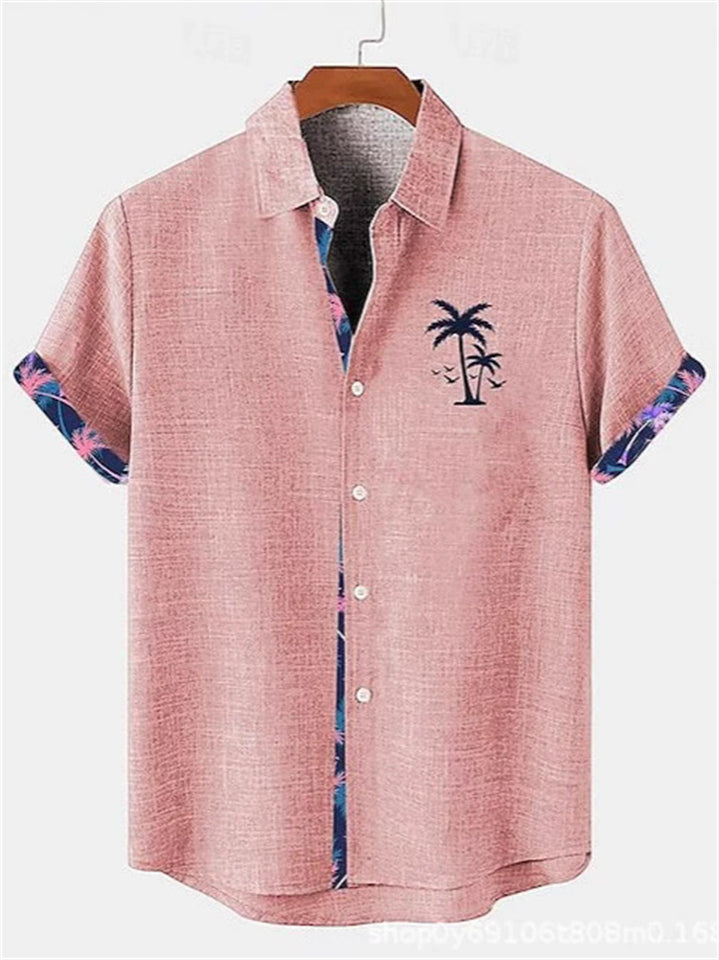 Men's Summer Holiday Style Contrast Trim Printed Lapel Short Sleeve Shirts