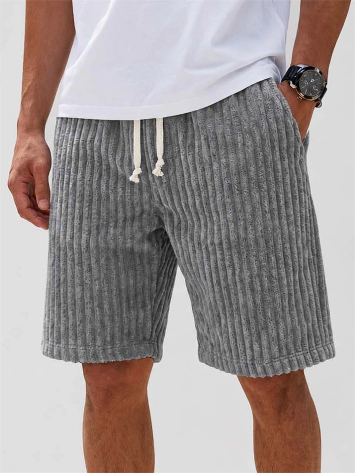 Men Corduroy Elastic Waist Drawstring Multi-pocket Shorts