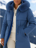 Women's Winter Fleece Lined Faux Fur Collar Hooded Parka Coats