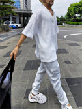 Men's Thin Knitted V-neck Tops & Drawstring Trouser Set