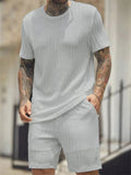 Men's Summer Ribbed 2 Piece Drop Shoulder Short Sleeve Casual Outfit