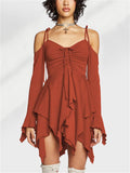 Irregular Hem Hollow Shoulder Long Sleeve Gothic Mini Dress for Women
