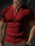 Men's Casual Solid Color Stripe Short Sleeve Henley T-Shirt