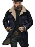 Men's Autumn Contrast Color Faux Suede Fleece Lined Jacket with Pockets