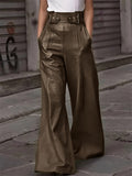 Women's Casual Fashion PU Leather High Rise Flared Pants